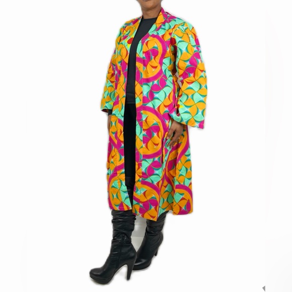African Print Ankara Multicolor Belted Midi Cotton Blazer - Picture 7 of 8